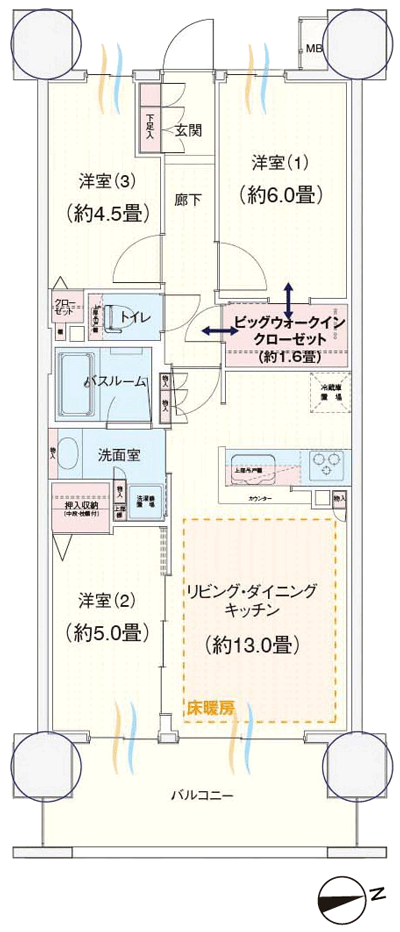 Floor: 3LDK + BW, the area occupied: 64.3 sq m, Price: TBD