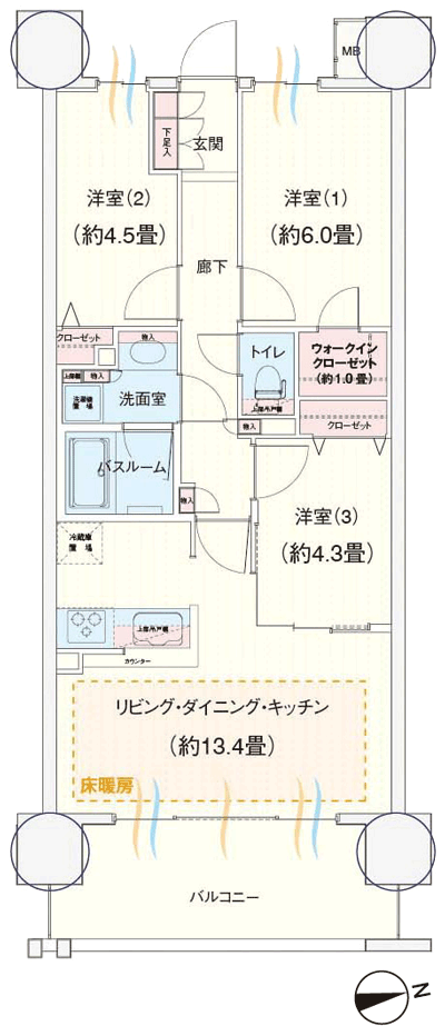 Floor: 3LDK + WIC, the area occupied: 64.3 sq m, Price: TBD