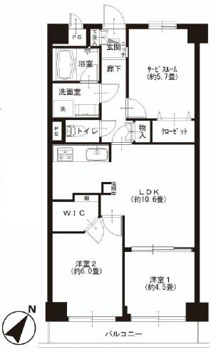 Floor plan. 2LDK, Price 33,900,000 yen, Footprint 61.6 sq m , Balcony area 5.6 sq m