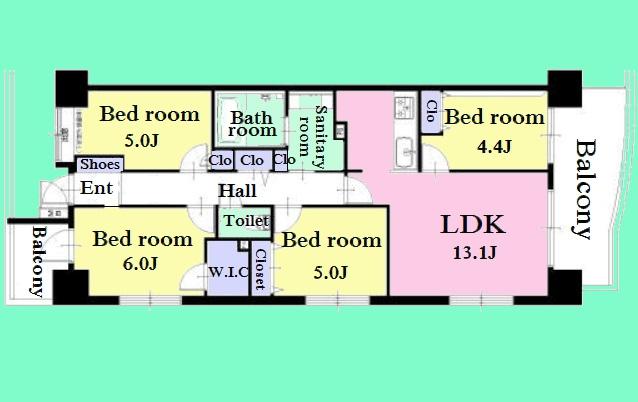 Floor plan. 4LDK, Price 34,900,000 yen, Occupied area 75.69 sq m , Balcony area 14.2 sq m