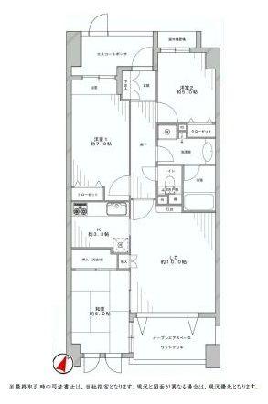 Floor plan. 3LDK, Price 35,800,000 yen, Occupied area 70.25 sq m , Balcony area 7 sq m