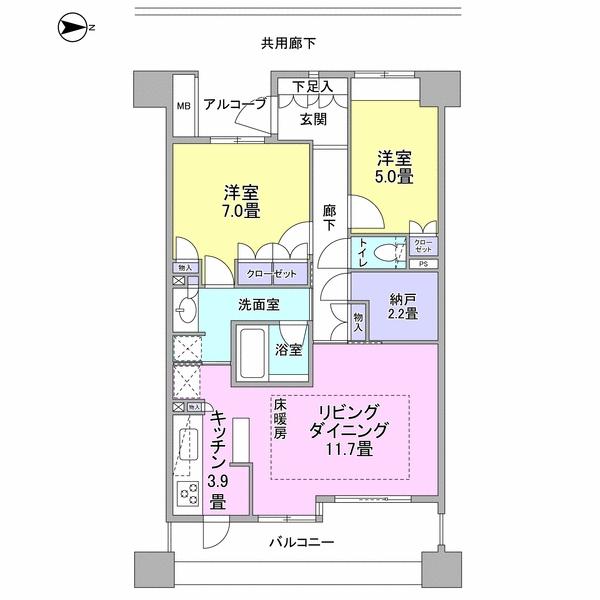 Floor plan. 2LDK, Price 51,800,000 yen, Occupied area 70.47 sq m , Is a figure taken between the balcony area 10.36 sq m.