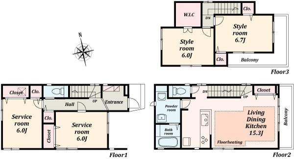 Floor plan. 42,800,000 yen, 2LDK+2S, Land area 73.5 sq m , Building area 104.33 sq m