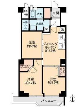 Floor plan. 3DK, Price 22,900,000 yen, Footprint 58.3 sq m , Balcony area 6.44 sq m