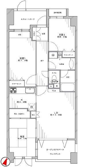 Floor plan. 3LDK, Price 34,980,000 yen, Occupied area 70.25 sq m , Balcony area 7 sq m