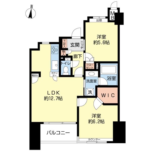 Floor plan. 2LDK, Price 32,900,000 yen, Occupied area 56.16 sq m , Balcony area 5.92 sq m