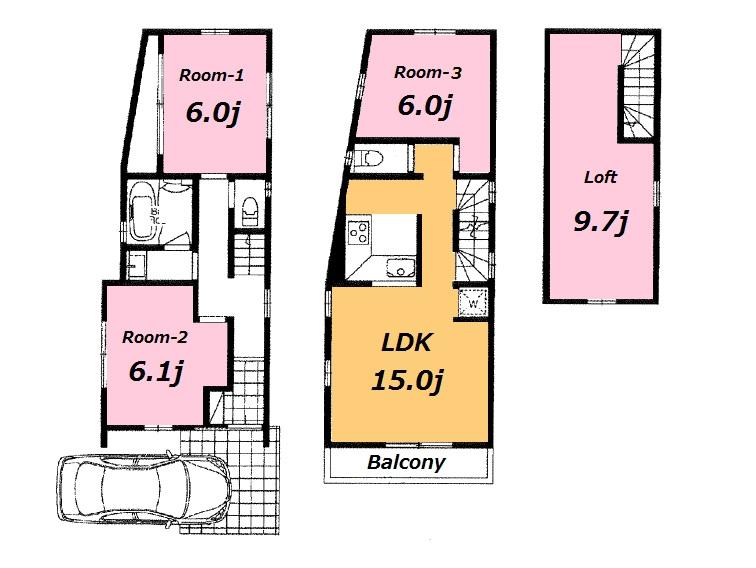 Floor plan. 44,800,000 yen, 3LDK, Land area 64.64 sq m , Building area 75.12 sq m