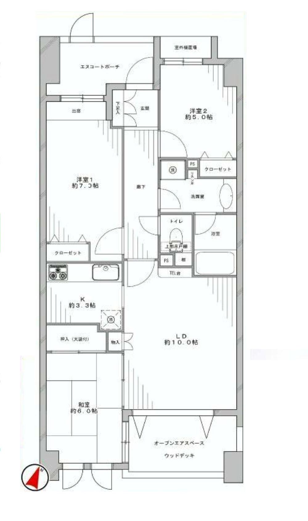 Floor plan. 3LDK, Price 34,980,000 yen, Occupied area 70.25 sq m , Balcony area 7 sq m