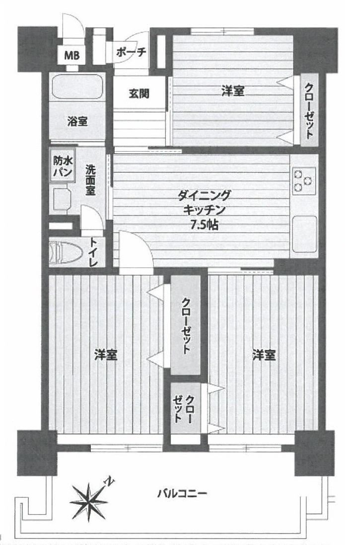 Floor plan. 3DK, Price 27,800,000 yen, Occupied area 60.77 sq m , Balcony area 8.31 sq m