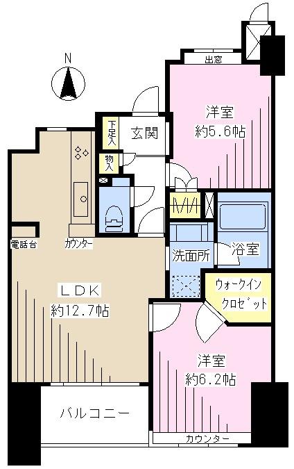 Floor plan. 2LDK, Price 32,900,000 yen, Occupied area 56.16 sq m , Balcony area 5.92 sq m