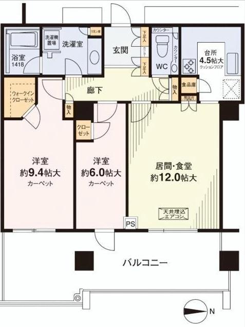Floor plan. 2LDK, Price 51,800,000 yen, Occupied area 77.25 sq m , Balcony area 25.75 sq m