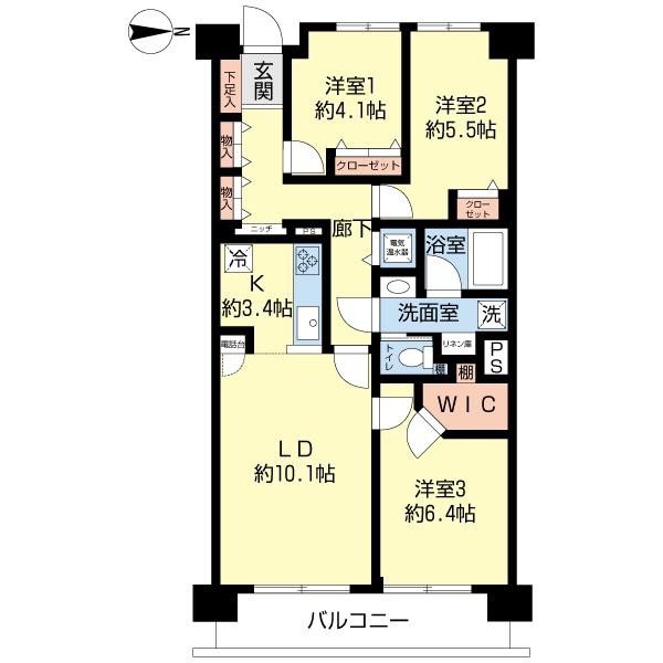 Floor plan. 3LDK, Price 36,900,000 yen, Occupied area 70.87 sq m , Balcony area 8.52 sq m