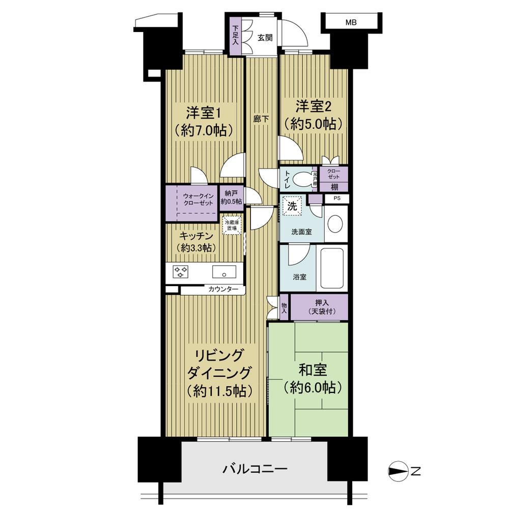 Floor plan. 3LDK, Price 34,900,000 yen, Footprint 74.9 sq m , Balcony area 10.62 sq m 6 floor ・ Facing east ・ Good view