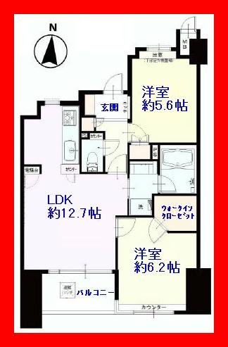 Floor plan. 2LDK, Price 32,900,000 yen, Occupied area 56.16 sq m , Balcony area 5.92 sq m Furnished rooms
