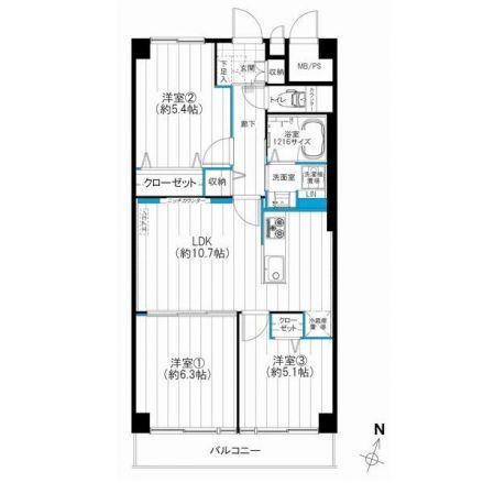 Floor plan. 3LDK, Price 24,990,000 yen, Footprint 61.6 sq m , Balcony area 7.84 sq m of Mato
