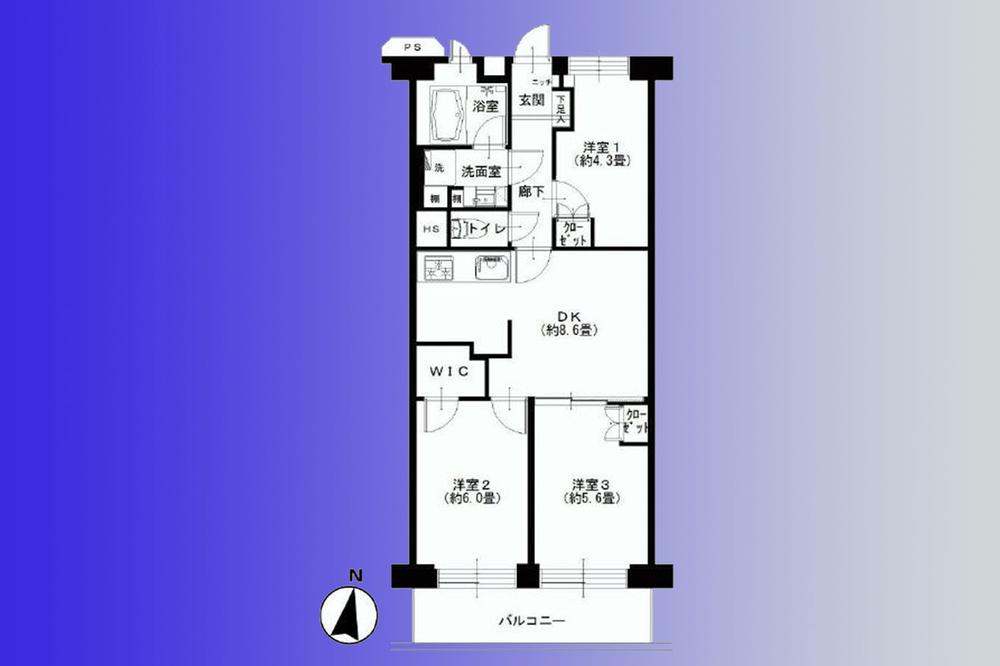 Floor plan. 3DK, Price 26,900,000 yen, Footprint 55 sq m , Balcony area 6.5 sq m 9 floor ・ South-facing per, Per yang ・ ventilation ・ View is good.