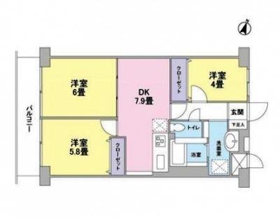 Floor plan. 3DK, Price 21,800,000 yen, Occupied area 53.76 sq m , Balcony area 6.72 sq m