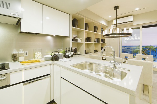 Kitchen Select (free of charge) Example (2): counter top plate / Quartz site, Counter shape / Flat counter (Photo: Model Room S-80M type)