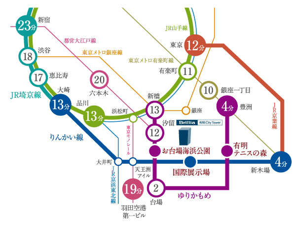 Rinkai than "International Exhibition Center" station ■ To Tokyo 12 minutes  ■ From the station "forest of Ariake Tennis" a 13-minute black-headed gulls to Shinagawa ■ To Toyosu 4 minutes  ■ From Ginza 10 minutes to chome Yurikamome "Odaiba Seaside Park" station ■ 13 minutes to Shinbashi (required time view)