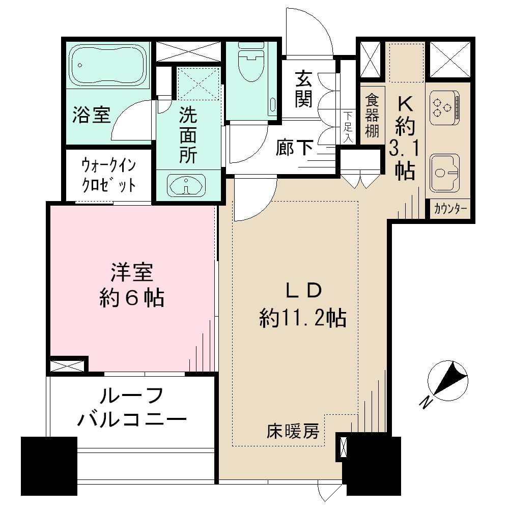 Floor plan. 1LDK, Price 32,800,000 yen, Occupied area 48.86 sq m