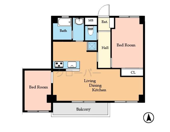 Floor plan. 2LDK, Price 25,800,000 yen, Occupied area 54.06 sq m , Balcony area 5.73 sq m