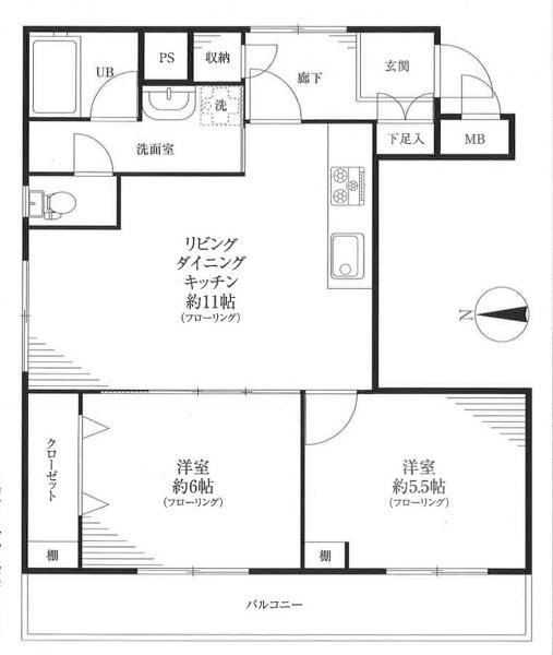 Floor plan. 2LDK, Price 23.8 million yen, Occupied area 58.03 sq m , Balcony area 8.1 sq m