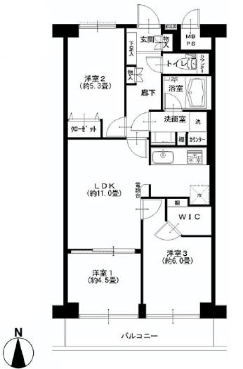 Floor plan. 3LDK, Price 28,900,000 yen, Footprint 61.6 sq m , Balcony area 6.72 sq m