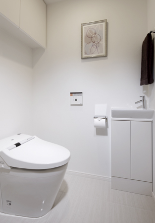 Interior.  [Tankless toilet + hand-wash counter] Bidet, Deodorizing function, And comfort features such as wall-mounted remote control, Antimicrobial treatment, Tankless toilet with a clean functions such as nozzle cleaning. Equipped with water-saving and power-saving features that are friendly to eco. further, It was set up handwashing counter to all dwelling unit.