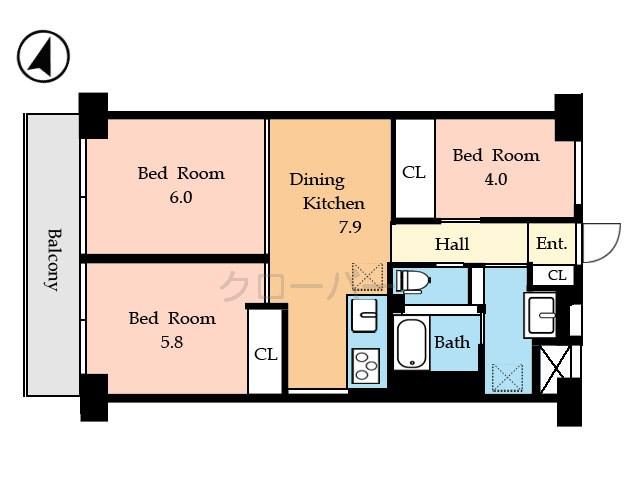 Floor plan. 3DK, Price 21,800,000 yen, Occupied area 53.76 sq m , Balcony area 6.72 sq m