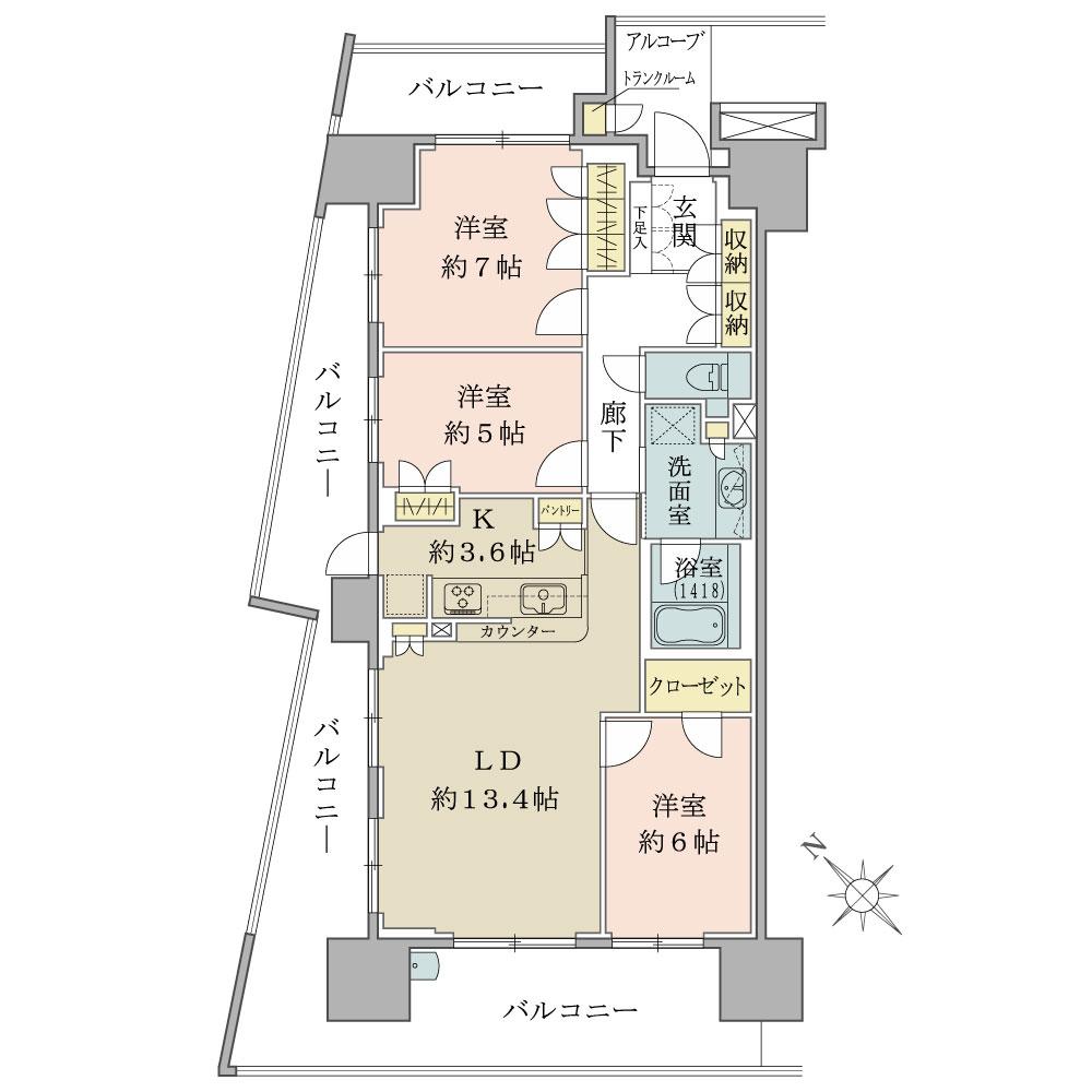 Floor plan. 3LDK, Price 63,900,000 yen, Occupied area 81.22 sq m , Balcony area 40.39 sq m