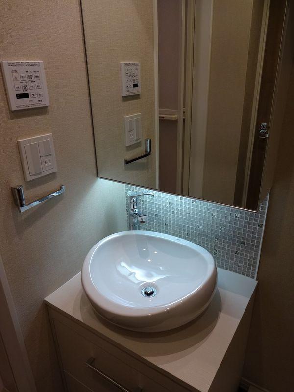 Wash basin, toilet. Bathroom vanity