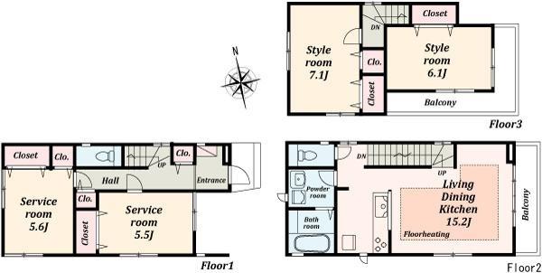 Floor plan. 42,800,000 yen, 3LDK+S, Land area 72.61 sq m , Building area 99.77 sq m