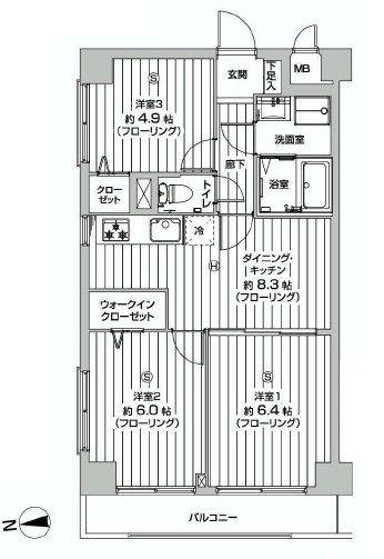 Floor plan. 3DK, Price 25,800,000 yen, Occupied area 55.37 sq m , Balcony area 5.65 sq m Floor