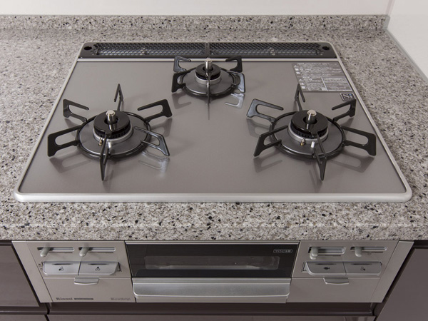 Kitchen.  [3-neck glass top hob grill (W600)] Automatic cooking function, Stove cooking timer, Deep-fried food temperature control functions, such as, And smoothly and comfortably support the cooking. (Same specifications)