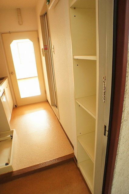 Receipt. Entrance side storage shelves