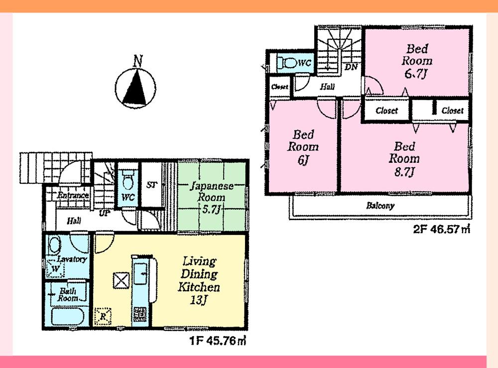 Floor plan. (Building 2), Price 31,800,000 yen, 4LDK, Land area 124.28 sq m , Building area 92.33 sq m