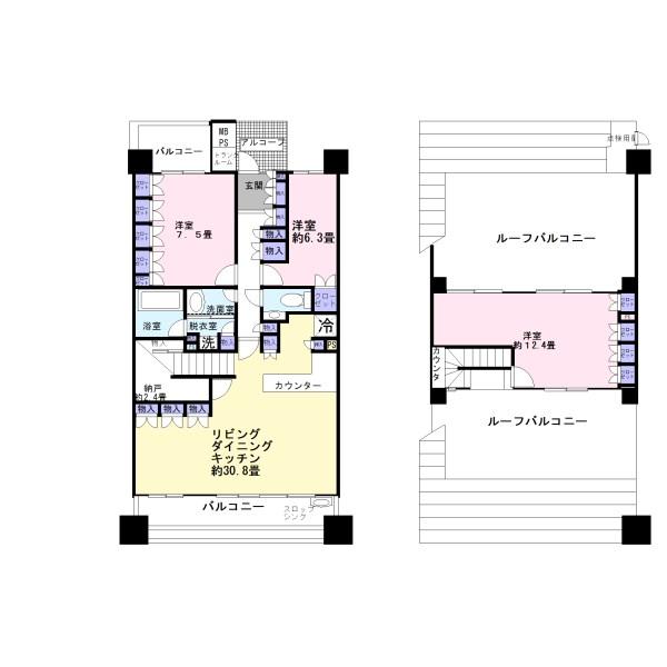 Floor plan. 3LDK, Price 59,800,000 yen, Footprint 136.75 sq m , Balcony area 23.05 sq m