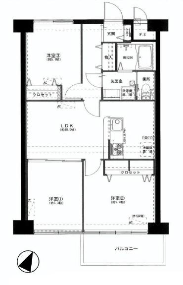 Floor plan. 3LDK, Price 29,900,000 yen, Footprint 61 sq m , Balcony area 6.75 sq m