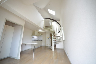 Living and room. Fashion sense of the spiral staircase in the room