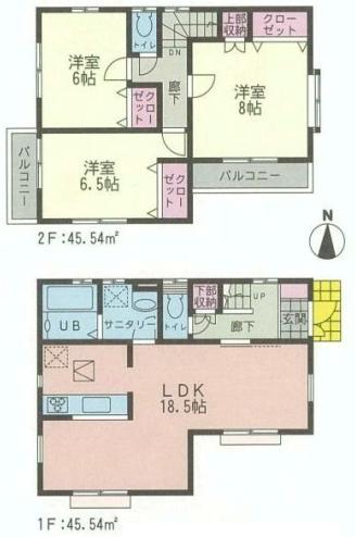 Floor plan. (2 ●), Price 33,800,000 yen, 3LDK, Land area 91.79 sq m , Building area 91.08 sq m