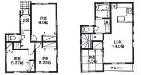 Floor plan. (4 Building), Price 35,800,000 yen, 4LDK, Land area 80 sq m , Building area 87.56 sq m