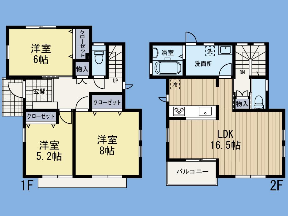 Floor plan. (Building 2), Price 35,800,000 yen, 3LDK, Land area 150.98 sq m , Building area 91.08 sq m
