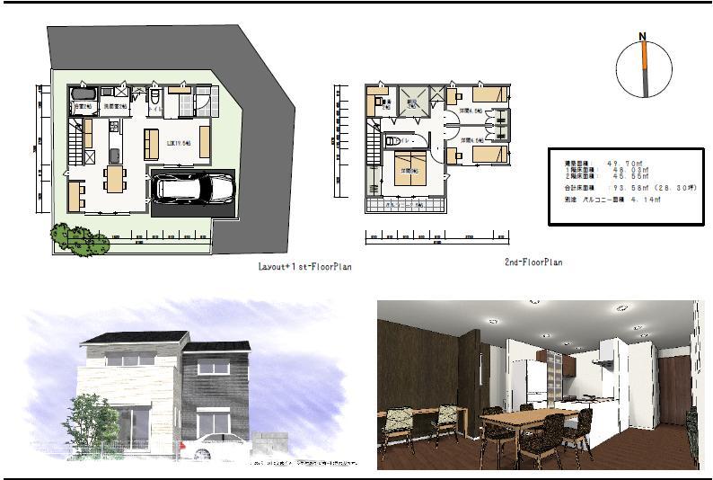 Building plan example (Perth ・ Introspection). Building plan example ( A No. compartment), Building area 93.58 sq m