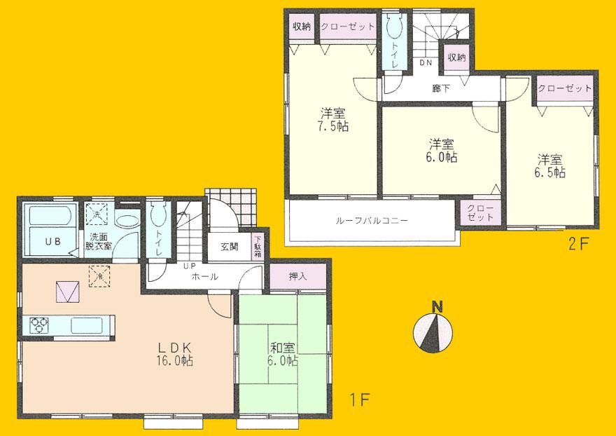 Floor plan. (Building 2), Price 43,800,000 yen, 4LDK, Land area 134.64 sq m , Building area 99.77 sq m