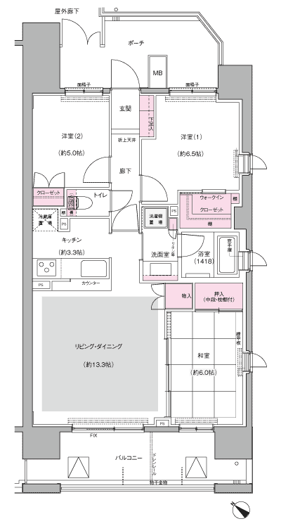 Floor: 3LDK + WIC, the area occupied: 74.2 sq m