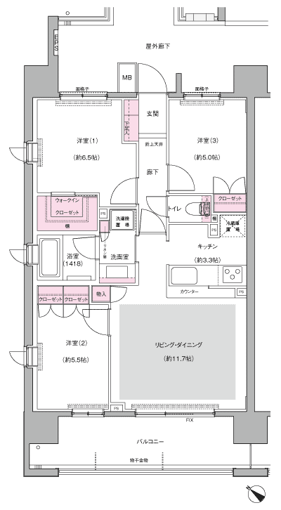 Floor: 3LDK + WIC, the occupied area: 70 sq m