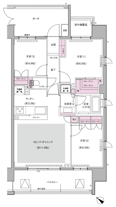 Floor: 3LDK + WIC, the occupied area: 70 sq m