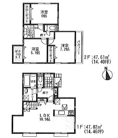 Floor plan. 28.8 million yen, 3LDK, Land area 148.27 sq m , Building area 95.43 sq m
