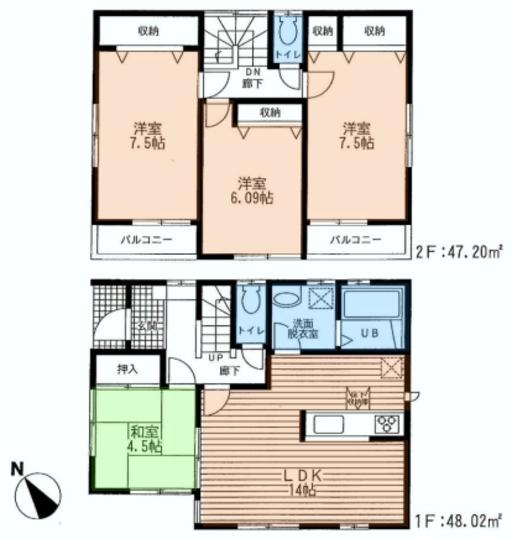 Floor plan. 35,800,000 yen, 4LDK, Land area 98.01 sq m , Building area 95.22 sq m