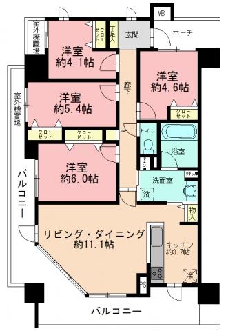 Floor plan. 4LDK, Price 35,900,000 yen, Occupied area 80.61 sq m , Balcony area 21.2 sq m
